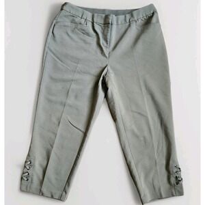 Rafaella Curvy Women's Sz 12 Cropped Pants Olive Green Lace Up Hem Stretch Work